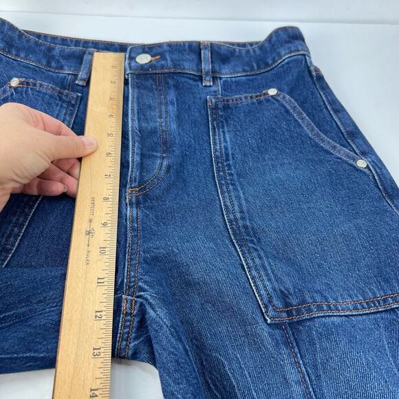 EUC LOFT High Rise Utility Straight Button Front Dark Stone Wash Jeans 4/ 27 - Picture 12 of 14